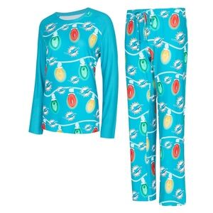 NFL Miami Dolphins Unisex Aqua Garland Long Sleeve T-Shirt & Pants Set NWT SZ XL